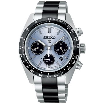 Odkryj zegarek męski Seiko Prospex Speedtimer Solar Crystal Trophy Limited SSC909P1 na srebrno-czarnej bransolecie