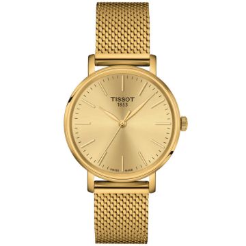 Złoty zegarek damski Tissot EVERYTIME LADY T143.210.33.021.00 na meshowej bransolecie