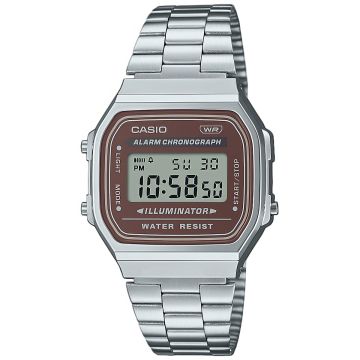 Zegarek Casio Vintage na bransoelcie srebrny z brązową tarczą A168WA-5AYESl