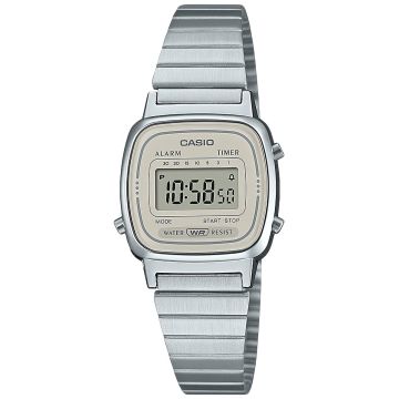 Zegarek damski Casio Vintage LA670WEA-8AEF z beżową tarczą na sbrebrnej bransolecie