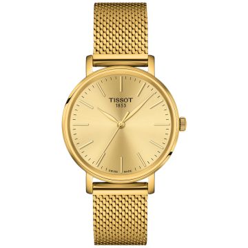 Złoty zegarek damski Tissot EVERYTIME LADY T143.210.33.021.00 na meshowej bransolecie