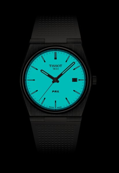 Zegarek męski TISSOT PRX T137.410.17.011.00 z białą tarczą, srebrną kopertą  na białym pasku gumowym