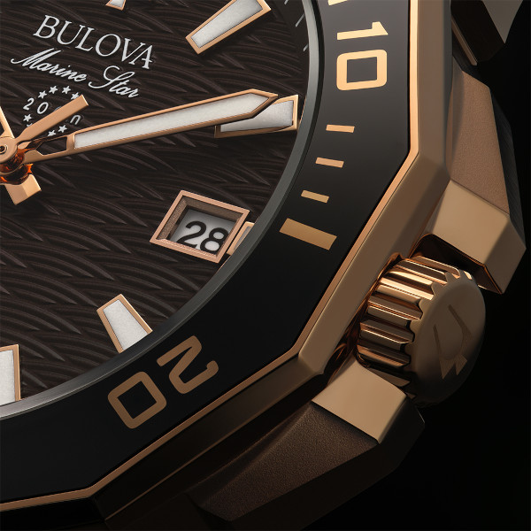 Odkryj Zegarek męski automatyczny Bulova Marine Star 98A282 z niebieską tarczą na silikonowym pasku