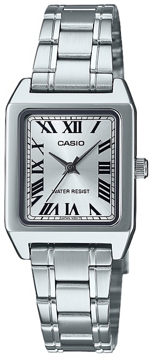 Srebrny zegarek damski na bransoelcie z prostokątną tarczą Casio LTP-B150D-7BEF