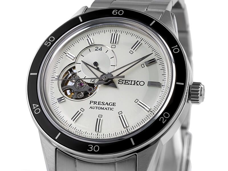 Odkryj zegarek męski SEIKO PRESAGE AUTOMATIC STYLE 60'S  SSA423J1 na bransolecie z widocznym mechanizmem - tarcza open heart - timetrend.pl