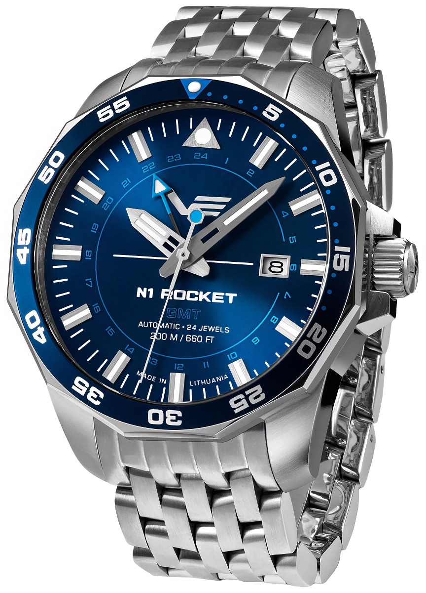 Zegarek męski z niebieską tarczą Vostok Europe Rocket N-1 GMT Automatic NH34-225A712 B